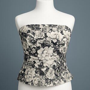 White House Black Market Black and White Floral Strapless Bustier